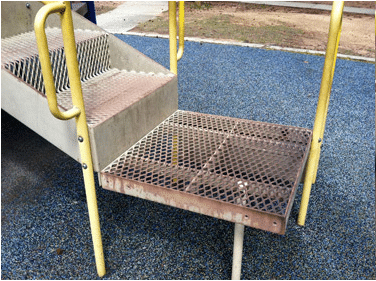 ADA-compliant playground transfer station and accessible stairs for commercial play structures.